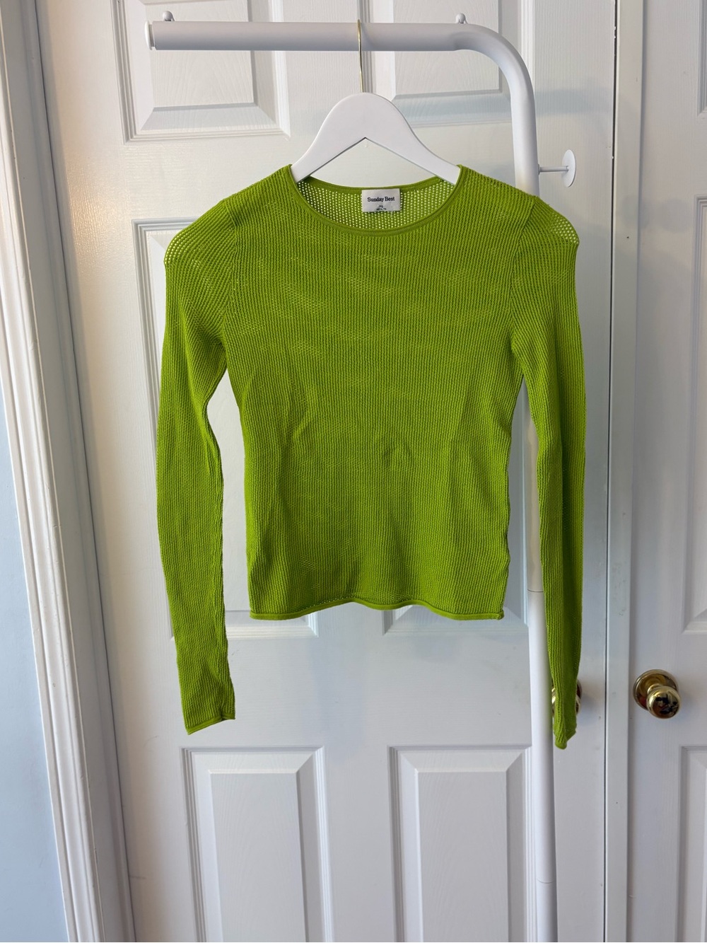 Aritzia Sunday Best Green Down Town Mesh Knit Crewneck Sweater Top Extra Small - Picture 11 of 15